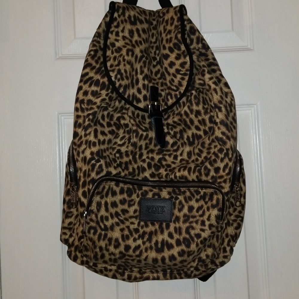 Pink Victoria's Secret leopard backpack EUC
